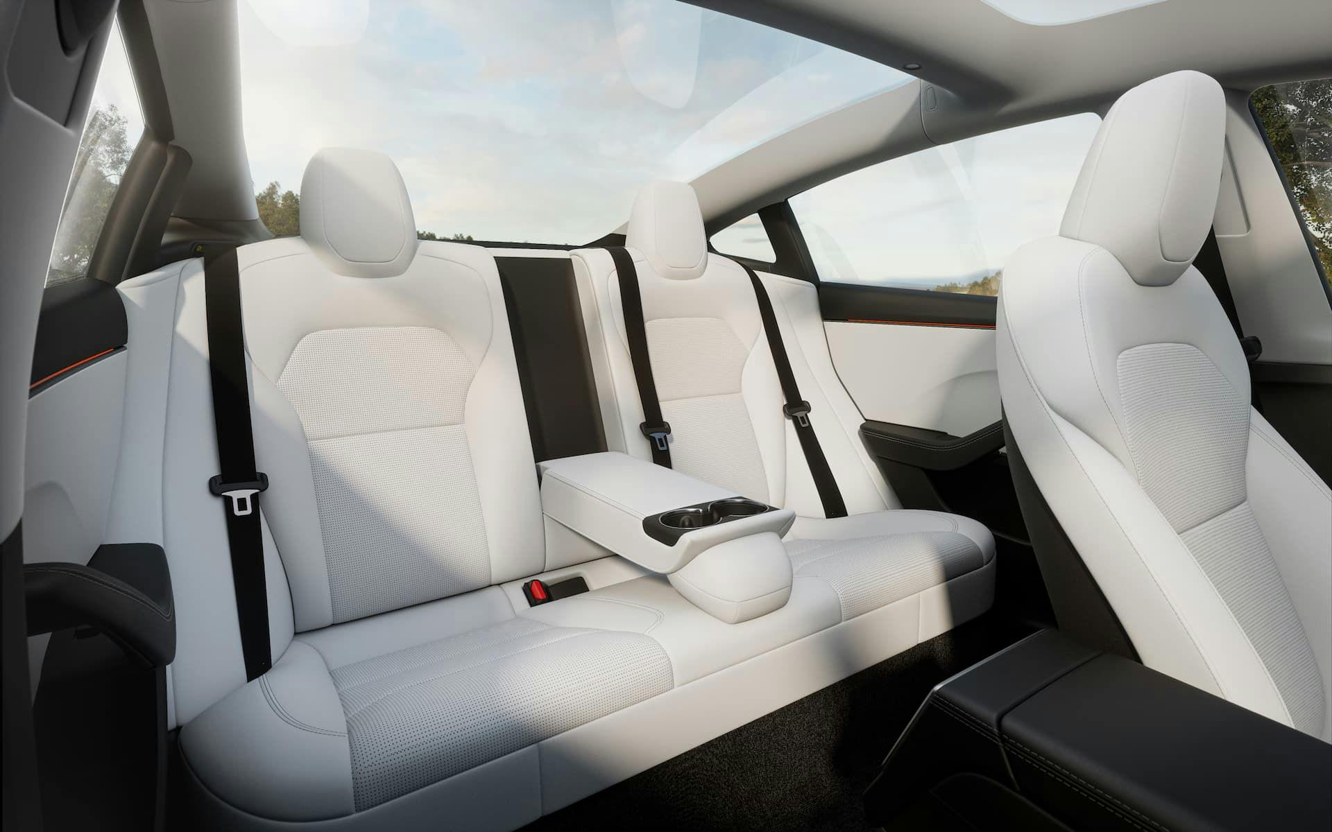 2024 White Tesla Model 3 Rear Seats Middle Seat Bent Down