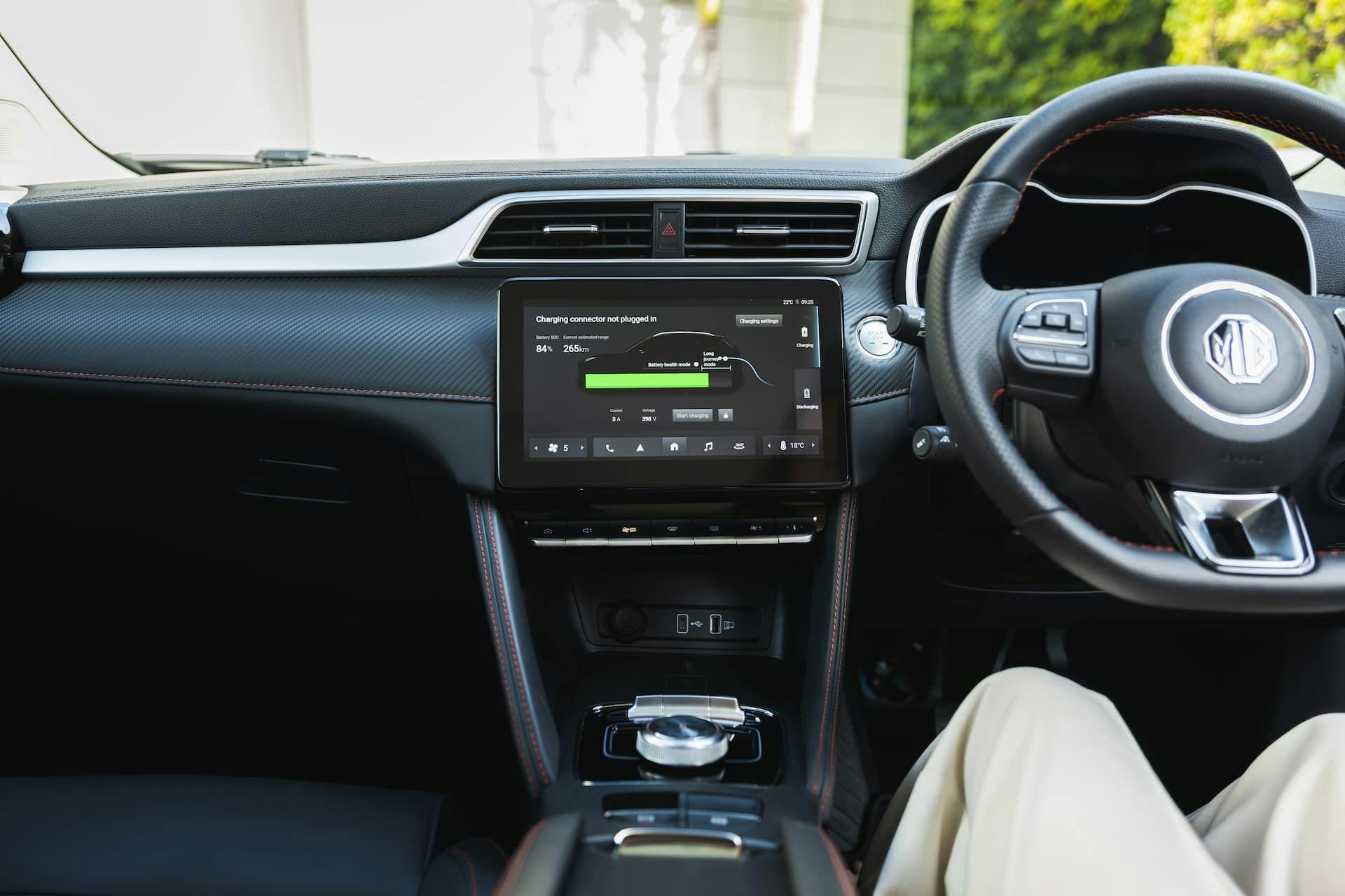 MG ZS EV interior centre console, touchscreen and dashboard