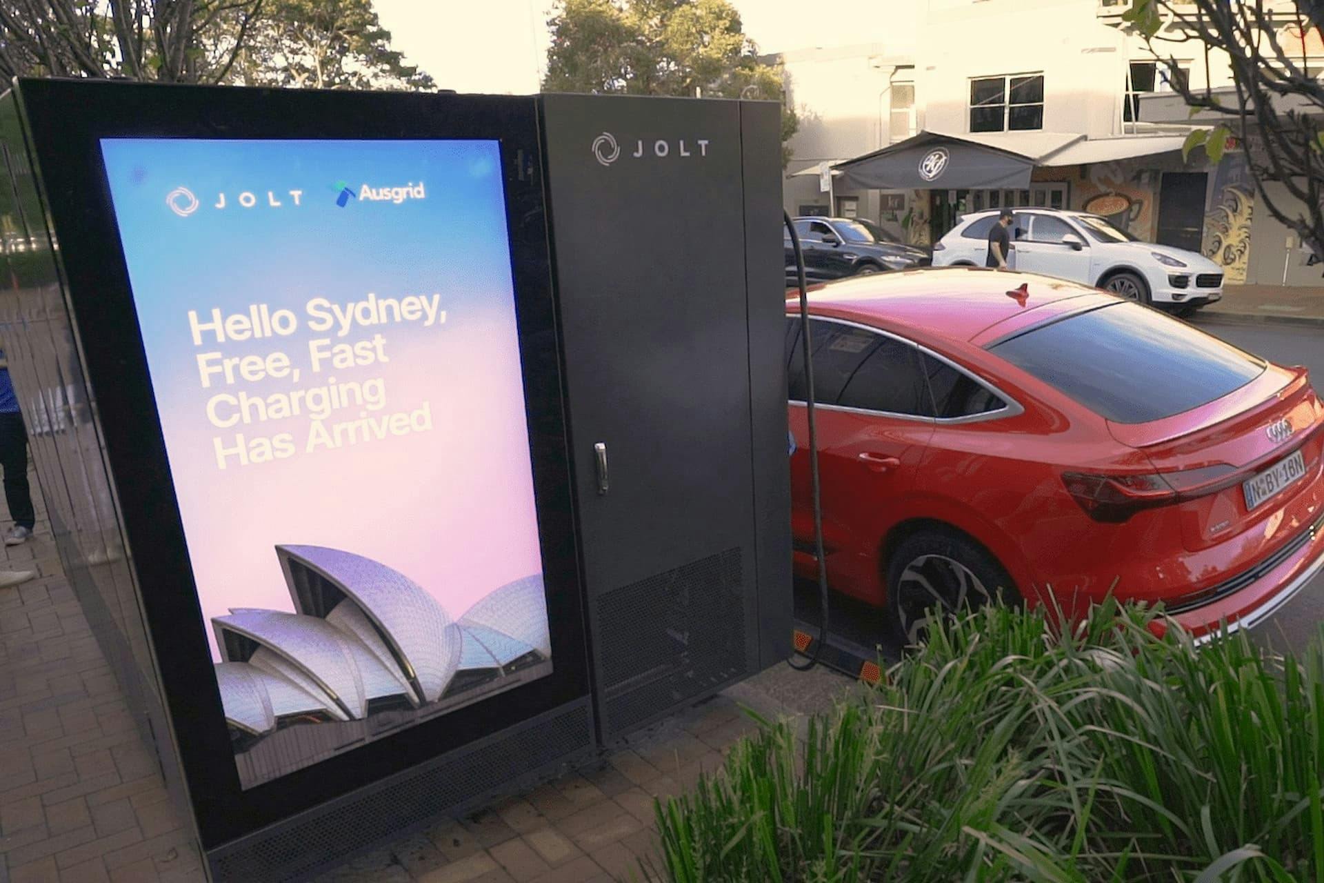 Audi e-Tron Sportback charging at Jolt streetside electricity box charger