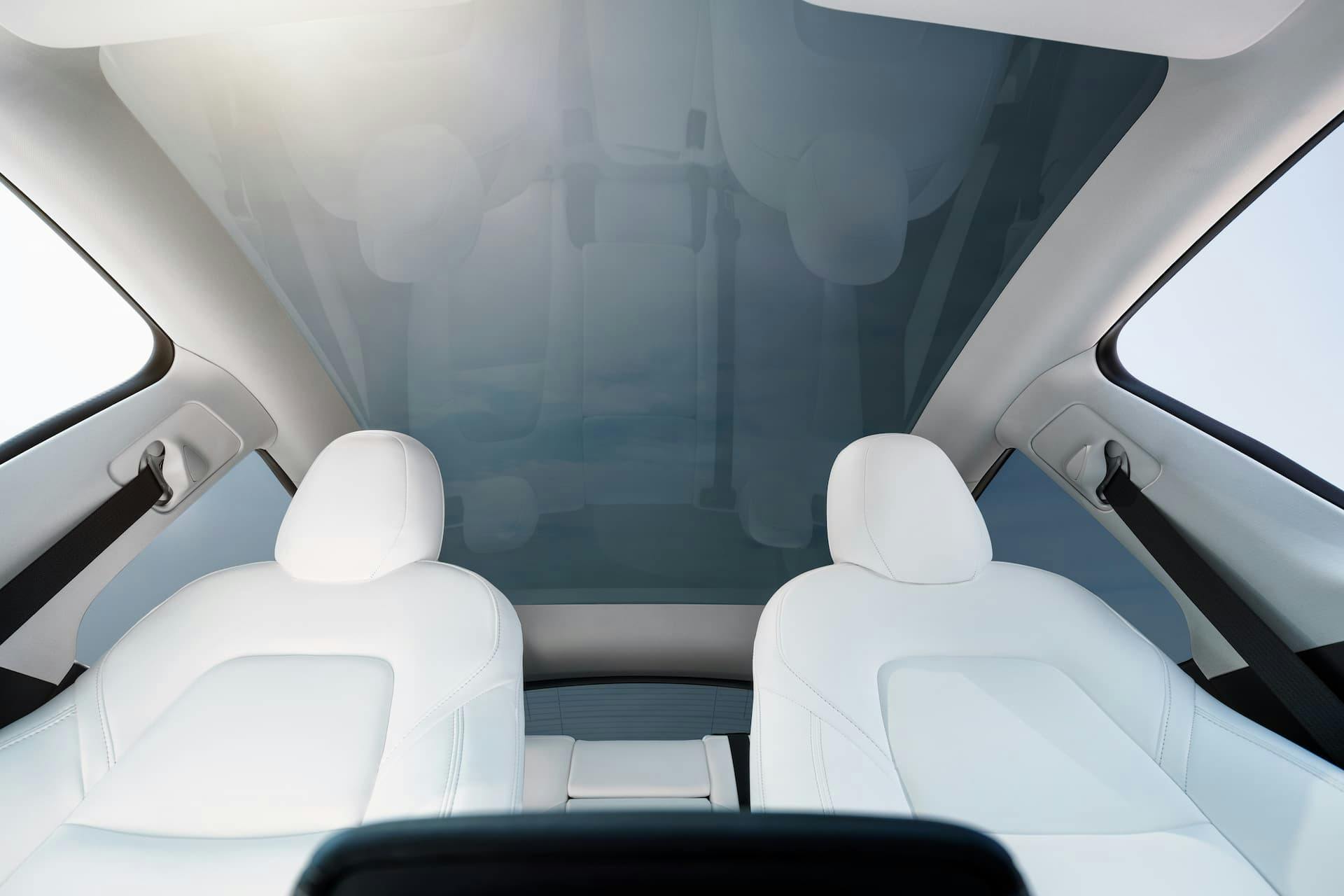 Tesla Model Y panoramic glass roof interior view
