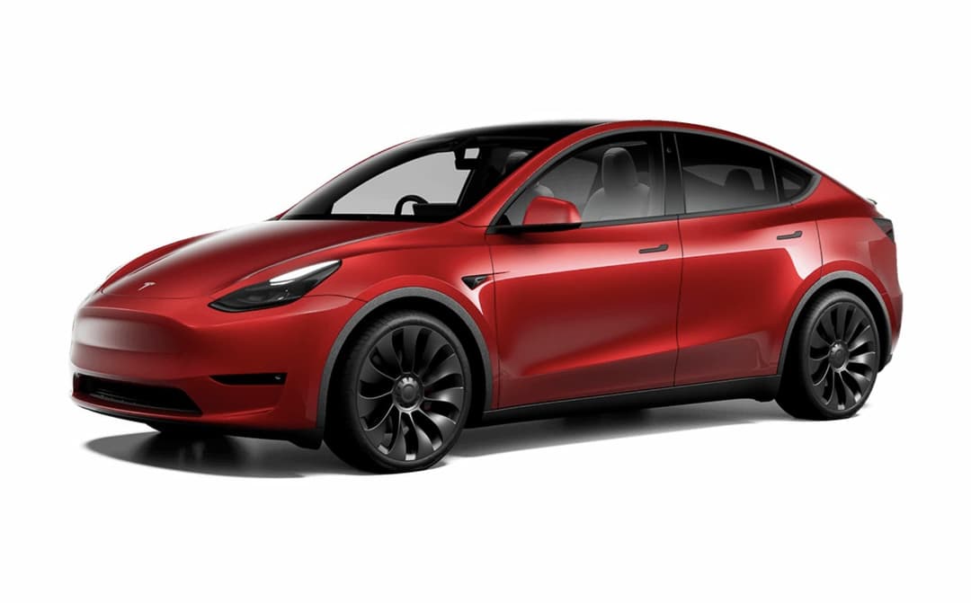 Red Tesla Model Y Performance front view Red Tesla Model Y Performance front view