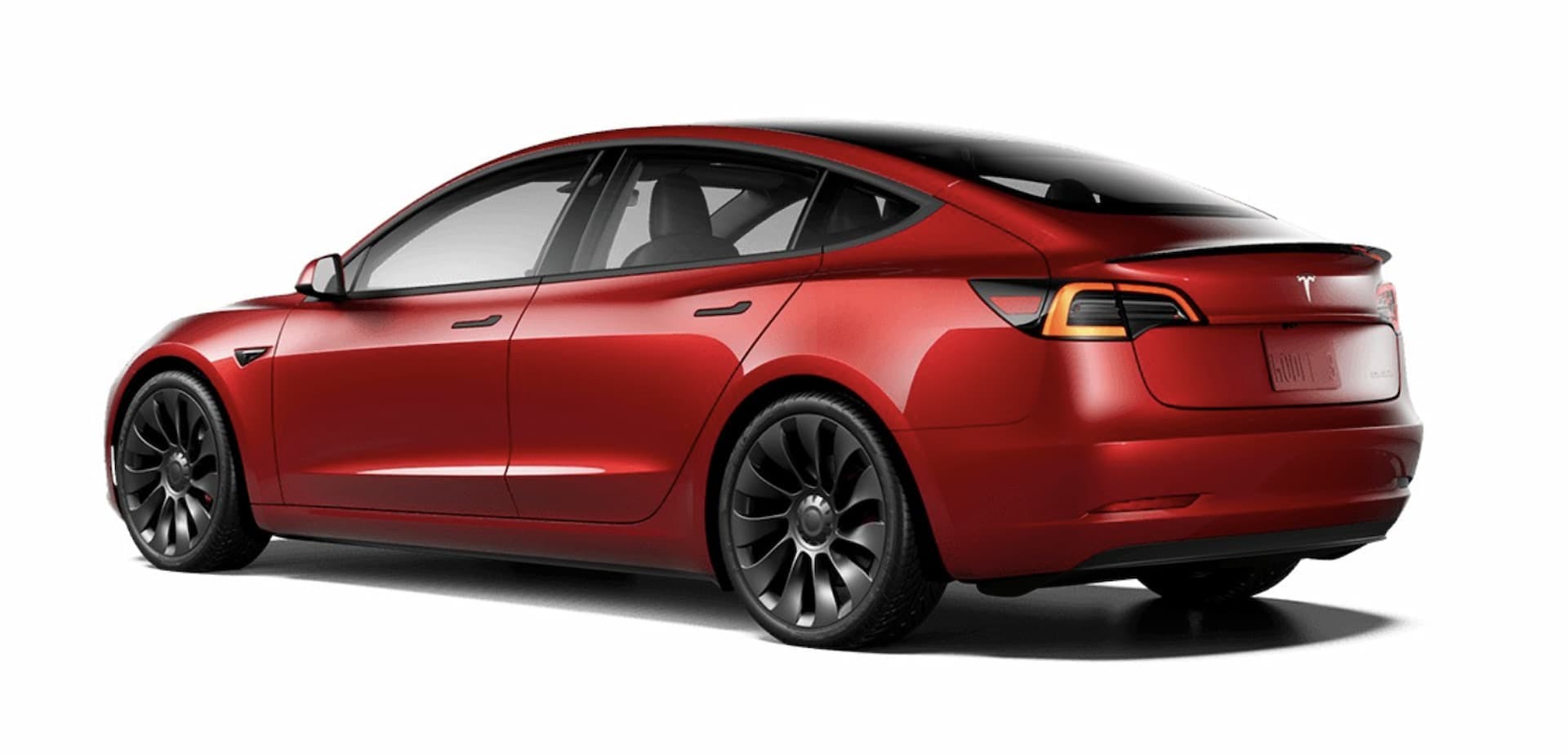 Red Tesla Model 3 Performance rear view