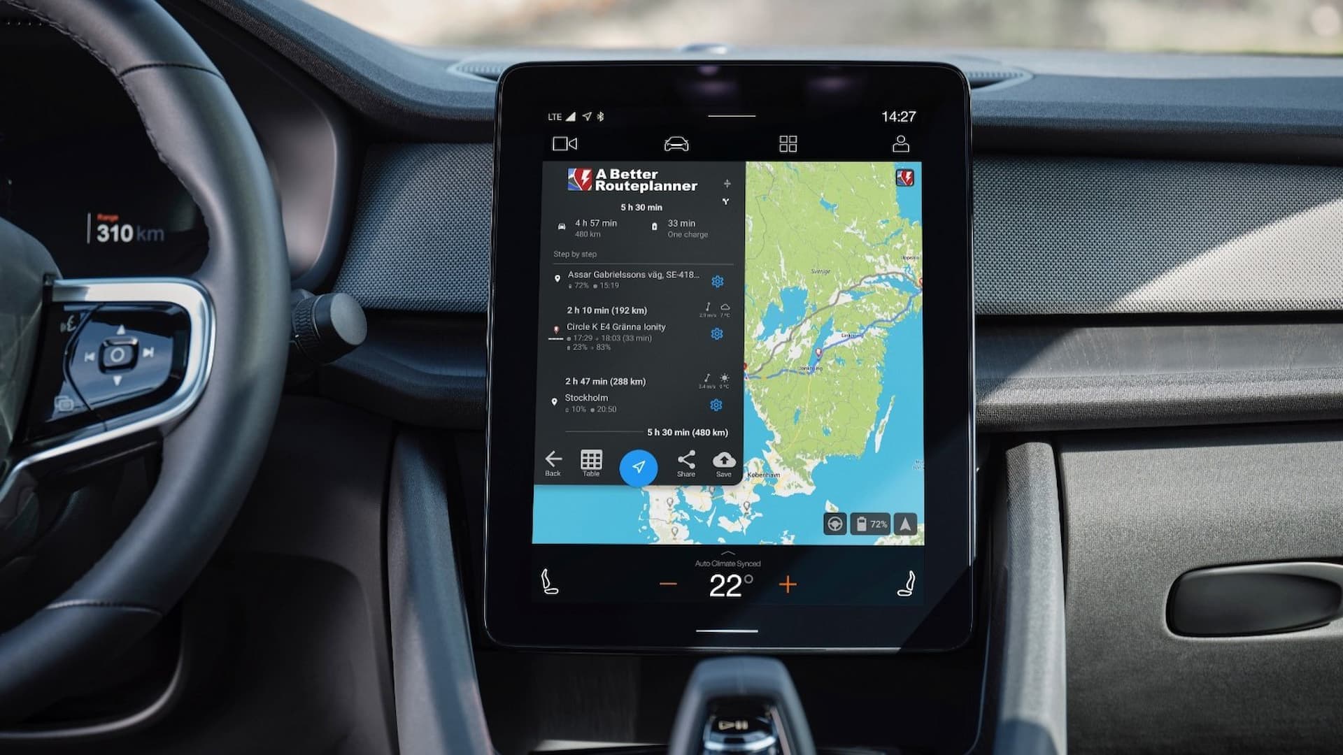 A Better Routeplanner app in Polestar 2 Android Automotive touchscreen A Better Routeplanner app in Polestar 2 Android Automotive touchscreen