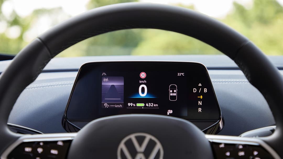 Volkswagen ID.4 and ID.5 driver's wheel and instrument display view Volkswagen ID.4 and ID.5 driver's wheel and instrument display view