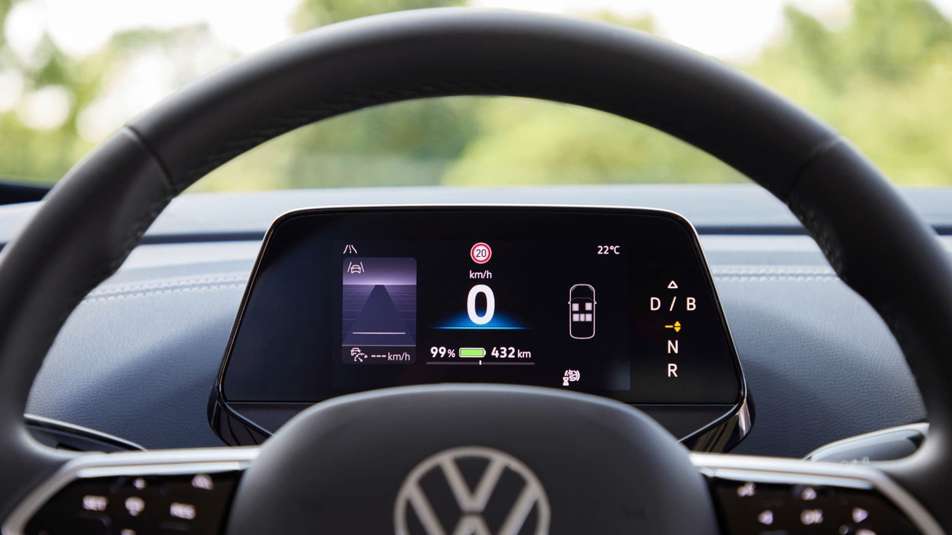 Volkswagen ID.4 and ID.5 driver's wheel and instrument display view Volkswagen ID.4 and ID.5 driver's wheel and instrument display view