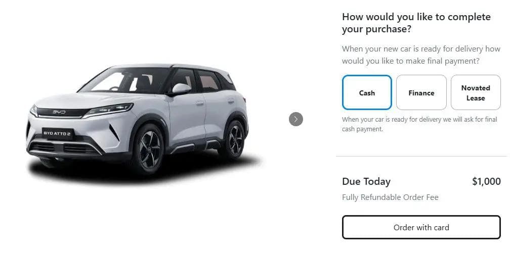 BYD atto 2 on BYD website listing BYD atto 2 on BYD website listing