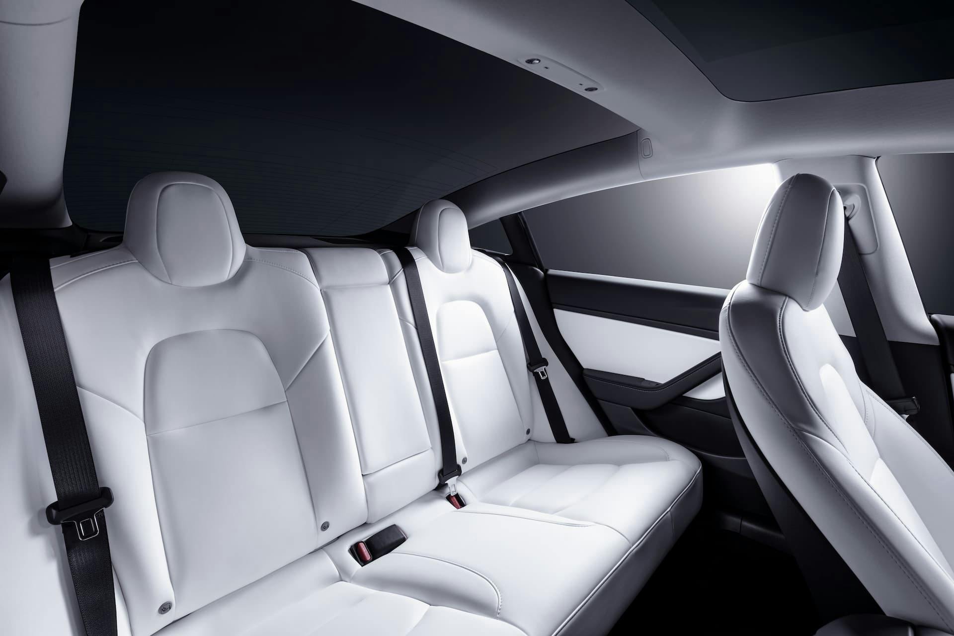 Tesla Model 3 rear seats white and black interior