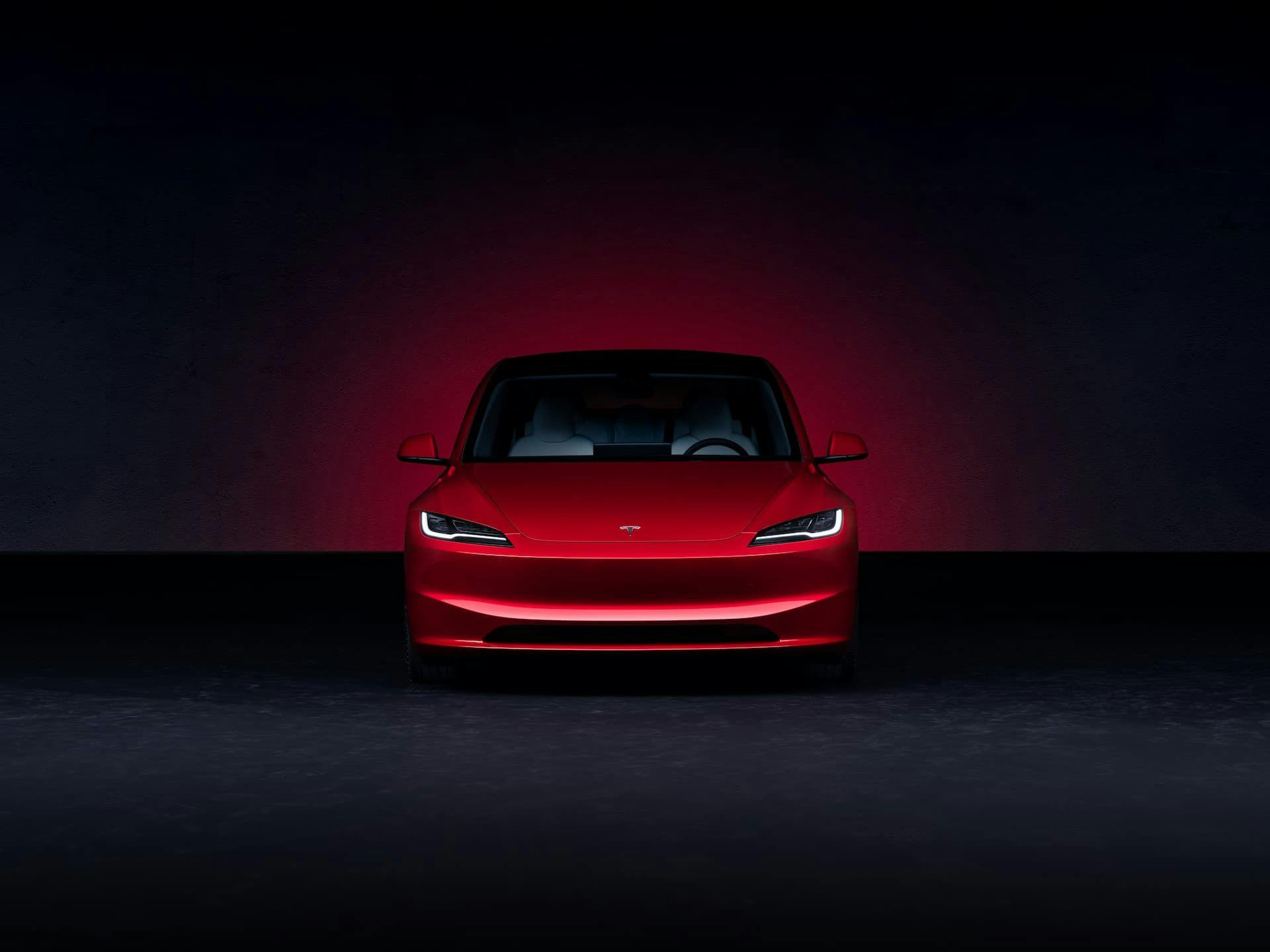 2024 Red Tesla Model 3 Front View