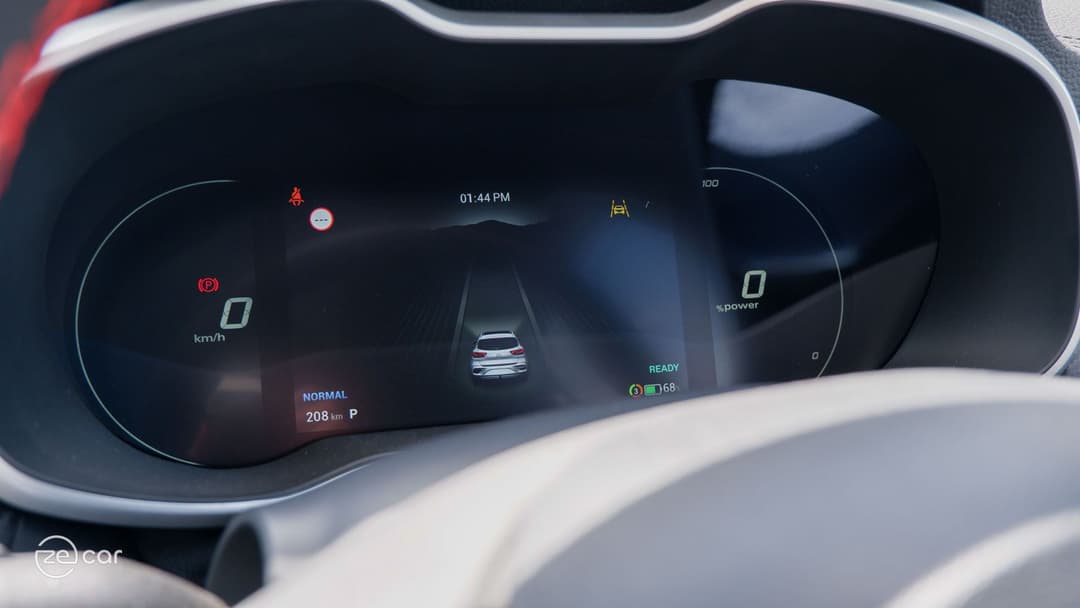 MG ZS EV MG Pilot badge and adaptive cruise screen
