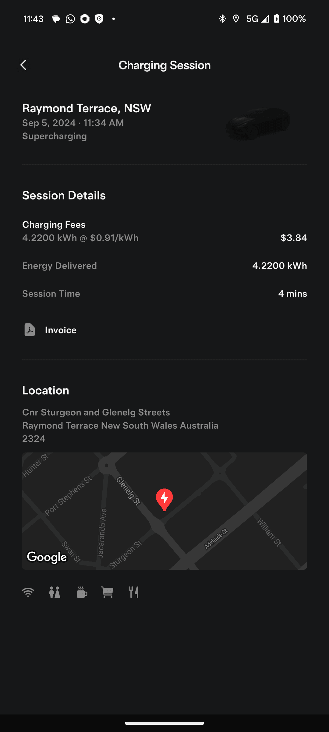 Tesla Raymond Terrace Supercharger receipt Tesla Raymond Terrace Supercharger receipt