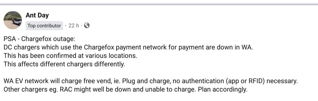 WA EV Network may be in free mode during this outage WA EV Network may be in free mode during this outage
