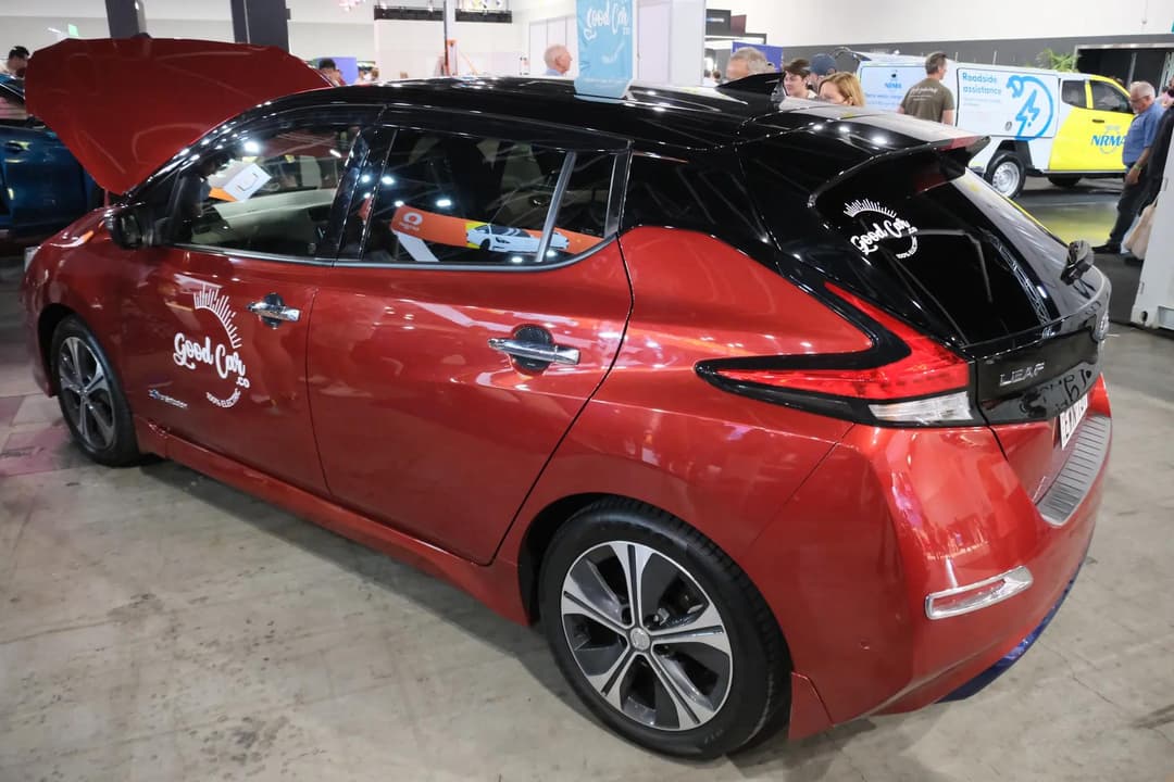 Imported Nissan Leaf at Good Car Co stand - Fully Charged Live Sydney 2023 Imported Nissan Leaf at Good Car Co stand - Fully Charged Live Sydney 2023