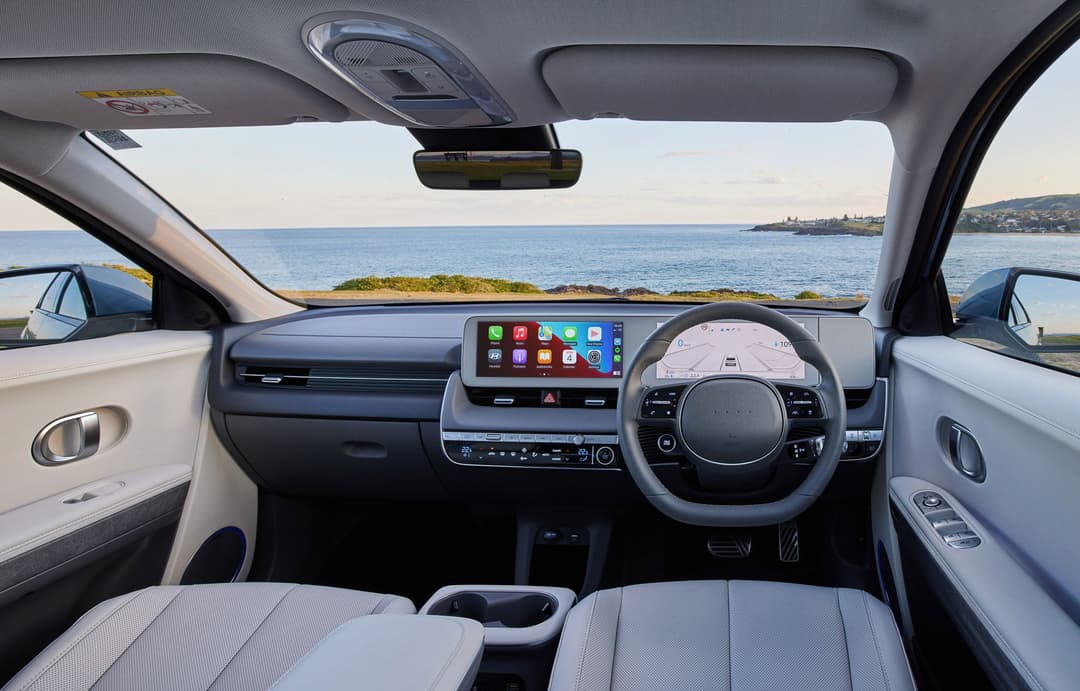 Hyundai Ioniq 5 white interior and dashboard Hyundai Ioniq 5 white interior and dashboard
