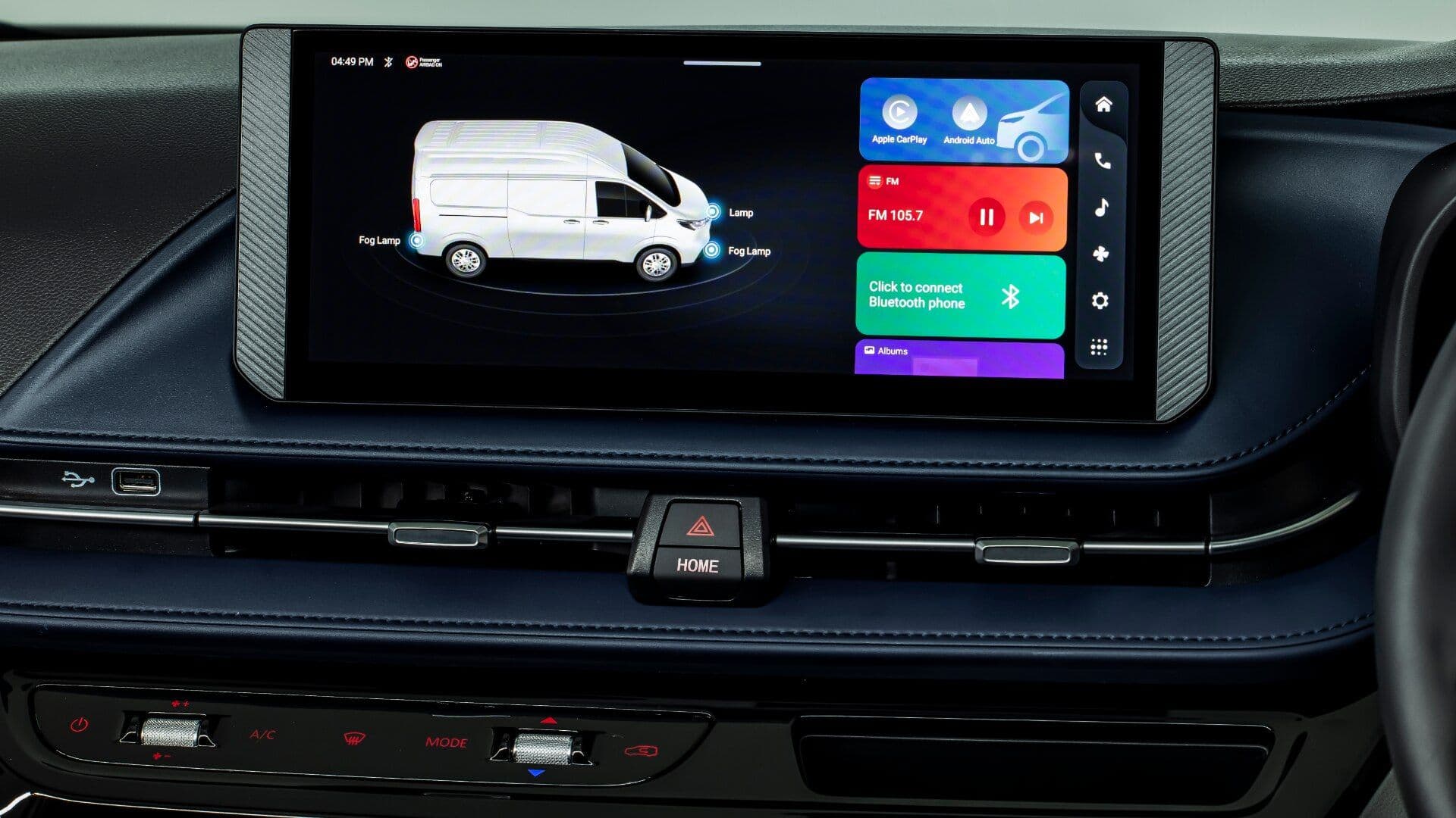 LDV eDeliver infotainment screen showing fog lamp control LDV eDeliver infotainment screen showing fog lamp control