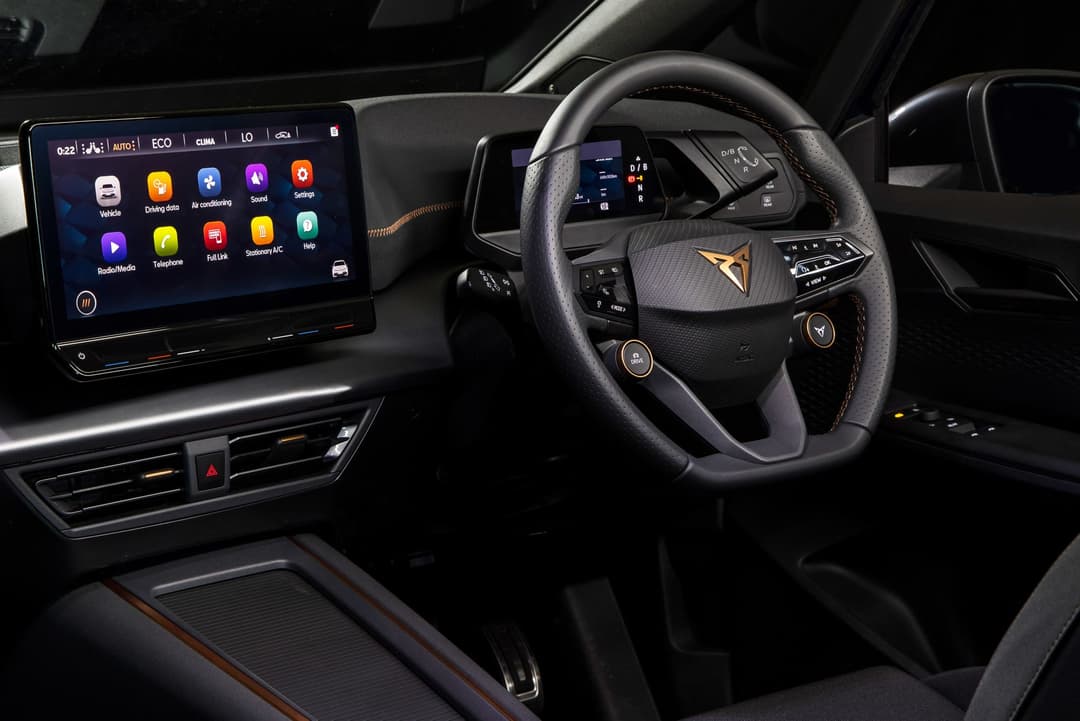 Cupra Born interior steering wheel and touchscreen Cupra Born interior steering wheel and touchscreen