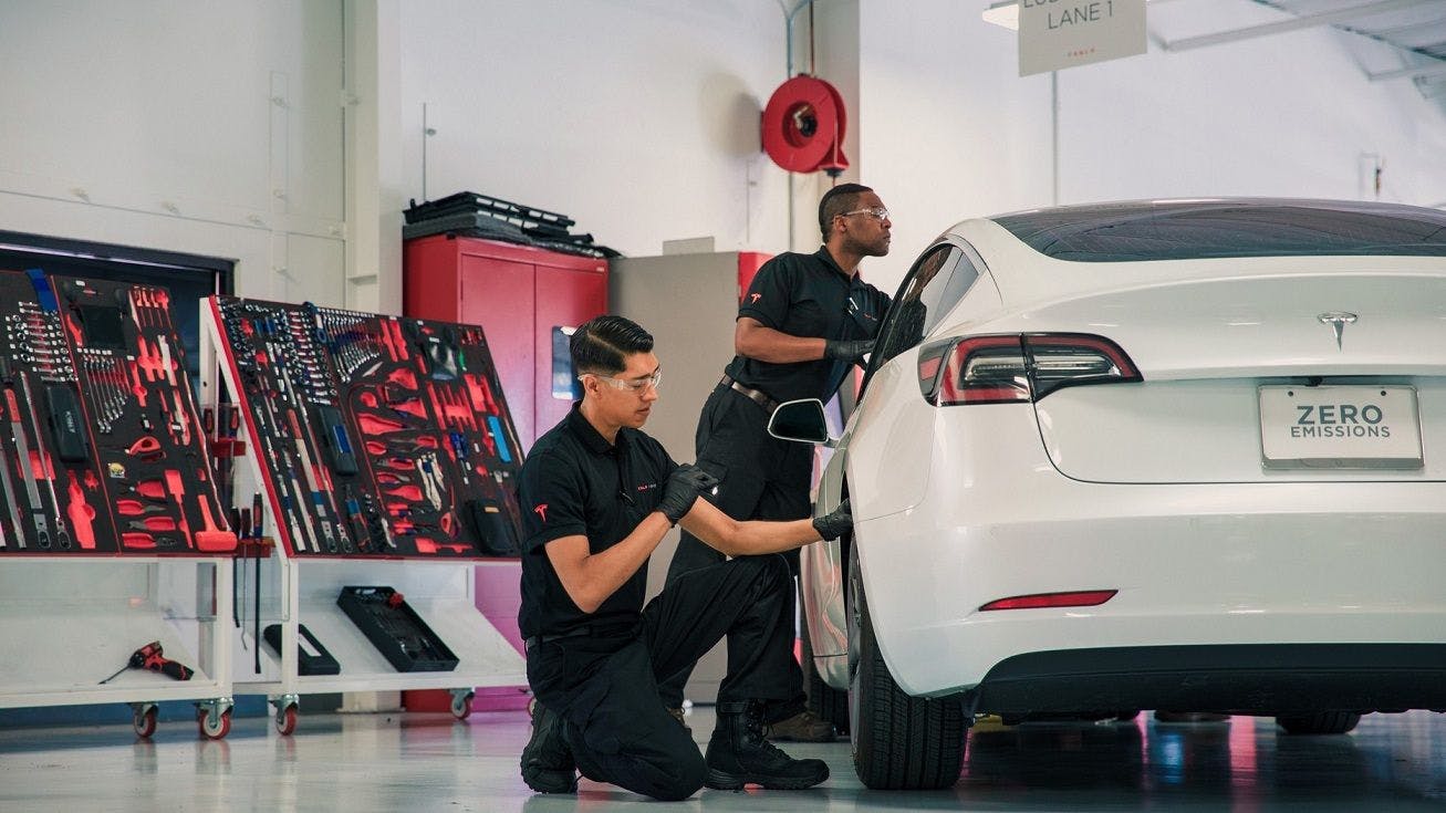 Tesla Model 3 being serviced
