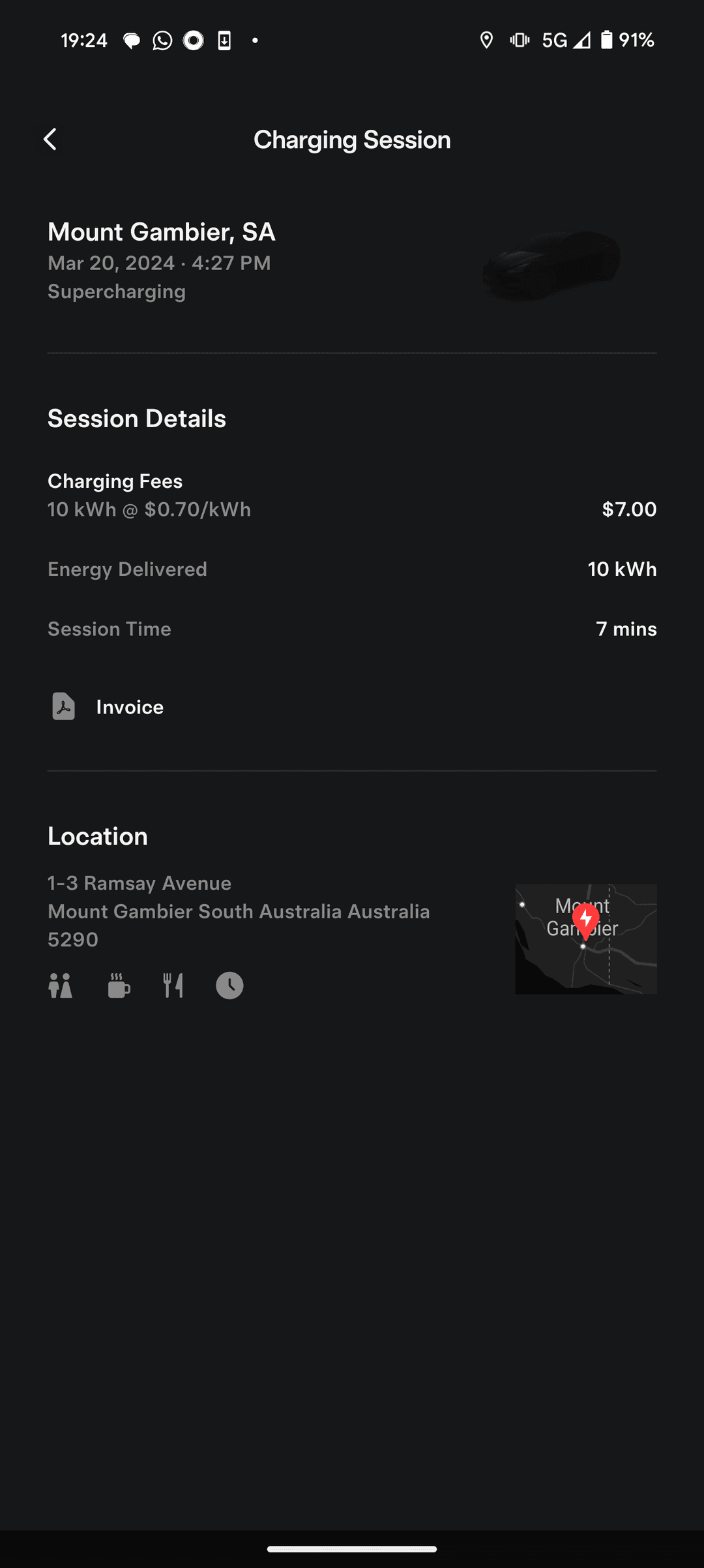 Tesla Mount Gambier Supercharger receipt Tesla Mount Gambier Supercharger receipt
