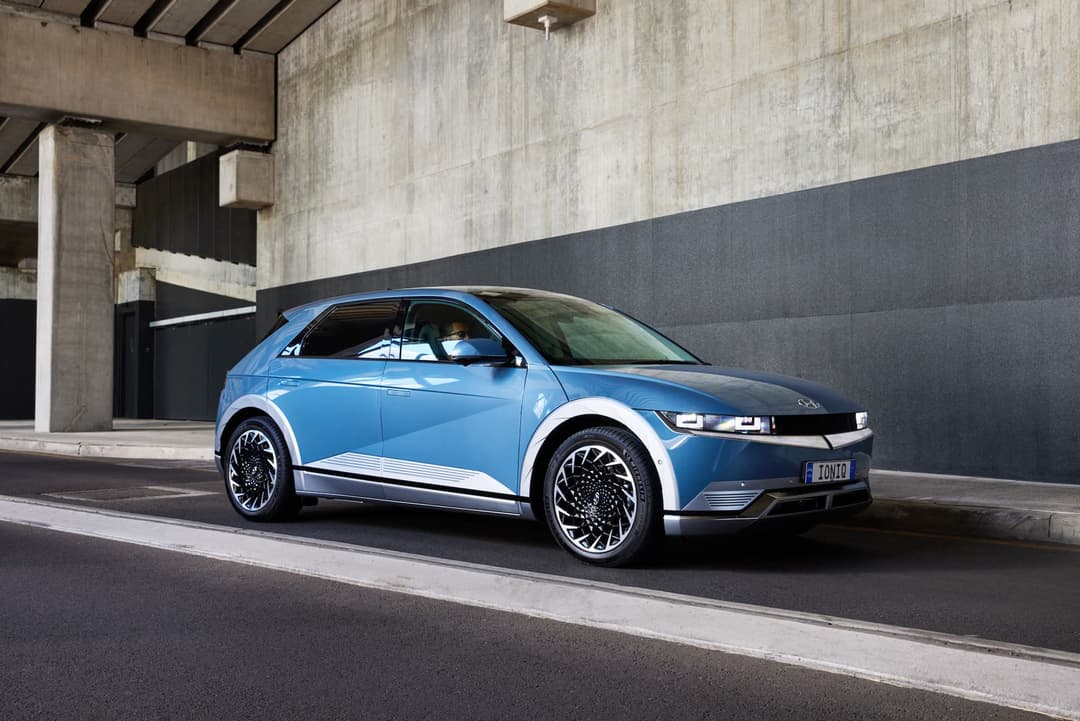 Blue Hyundai Ioniq 5 EV parked Blue Hyundai Ioniq 5 EV parked
