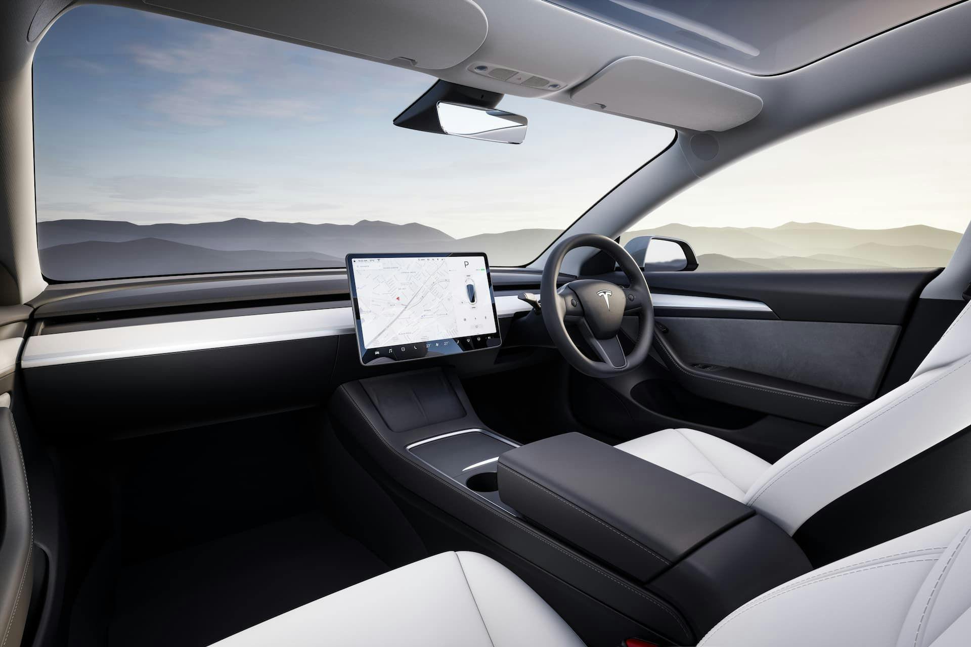 Tesla Model 3 EV white interior view