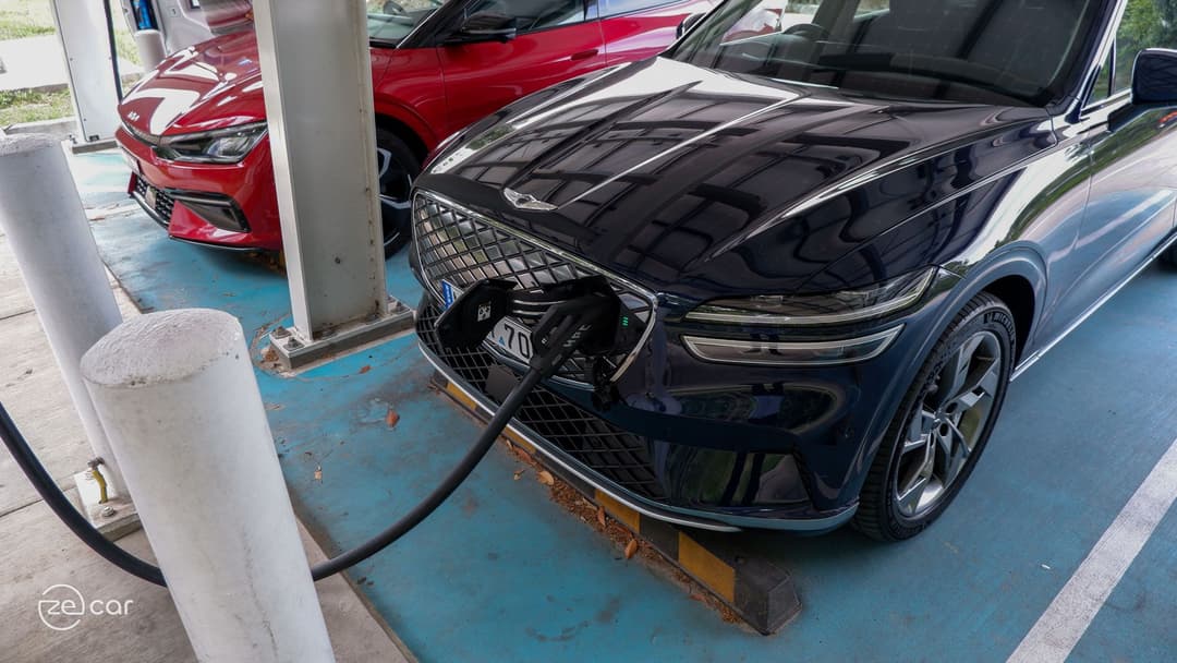 Genesis Electrified GV70 front charging port and interior V2L plug