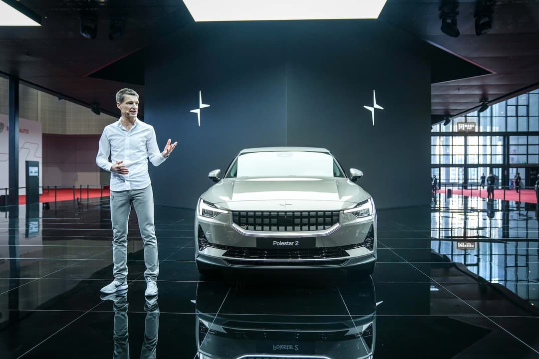 Thomas Ingenlath giving speech in front of Polestar 2 Thomas Ingenlath giving speech in front of Polestar 2