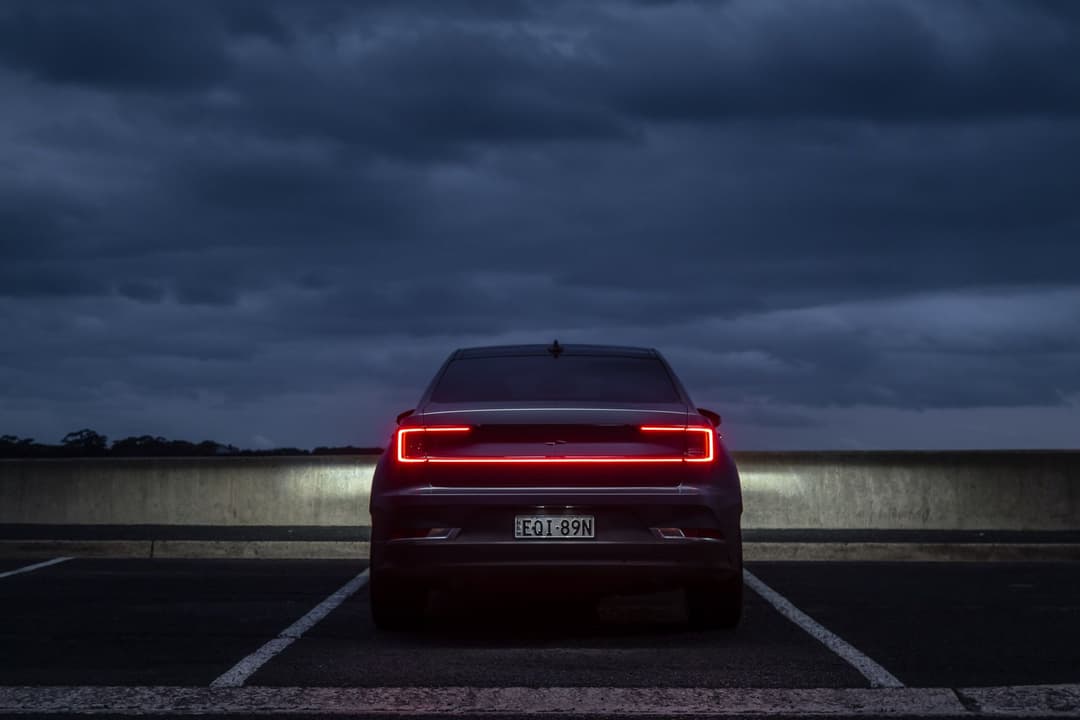 Polestar 2 rear LED light bar at night Polestar 2 rear LED light bar at night