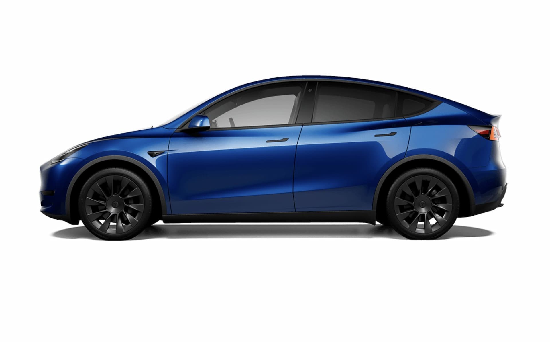 Blue Tesla Model Y Long Range side view Blue Tesla Model Y Long Range side view